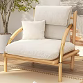 Stylish Single Sofa With Wooden Frame Beige Cushion Small Table Green Plant And Abstract Painting