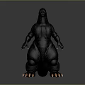 Giant Black Monster Character Standing With Spiked Back Long Tail And Orange Claws