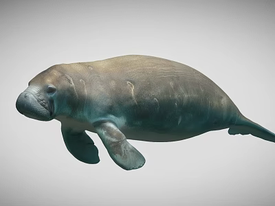 Large Gentle Manatee Aquatic Animal With Smooth Gray Skin And Flippers 3d model