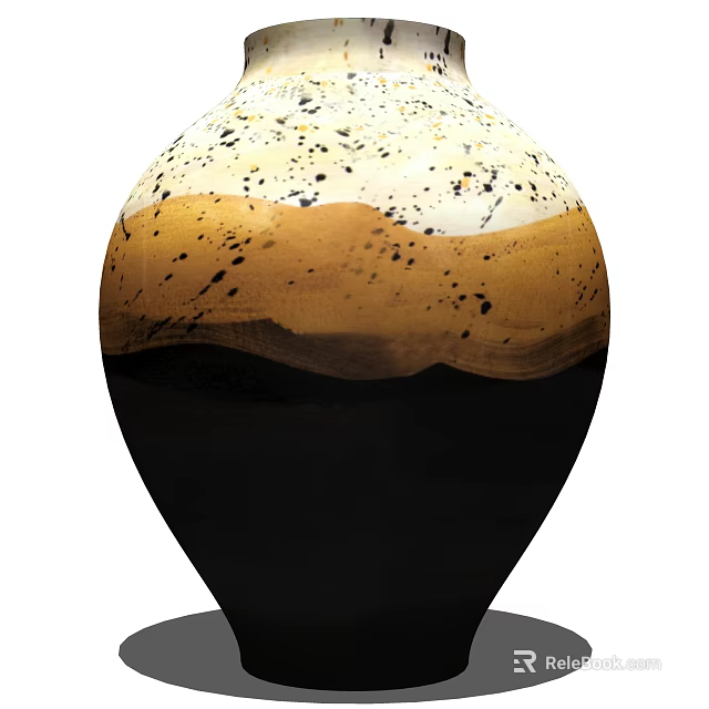 Elegant Ceramic Vase with Splatter Pattern and Wavy Layered Design in Earthy Tones 3d model 
