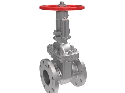 Silver Industrial Gate Valve With Red Handwheel And Flange Connection 3d model