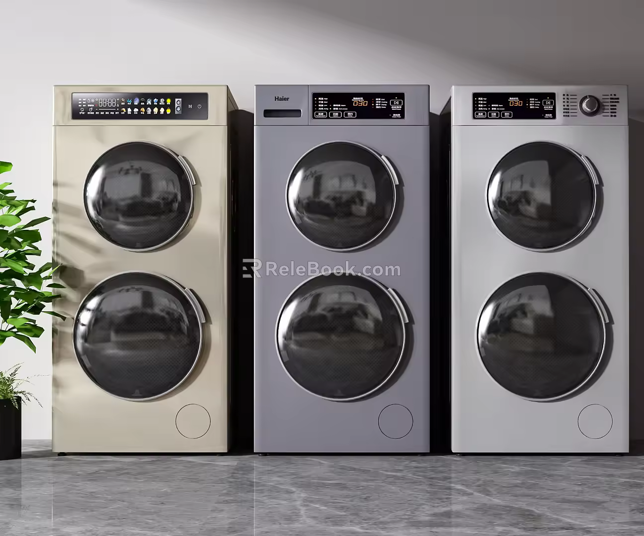 Modern washing machine twin partition washing machine combination 3d model