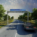 Modern road gantry traffic sign 3d model