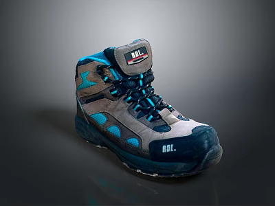 Gray And Blue Outdoor Boots With BIL Logo Thick Sole And Blue Laces 3d model