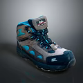 Gray And Blue Outdoor Boots With BIL Logo Thick Sole And Blue Laces