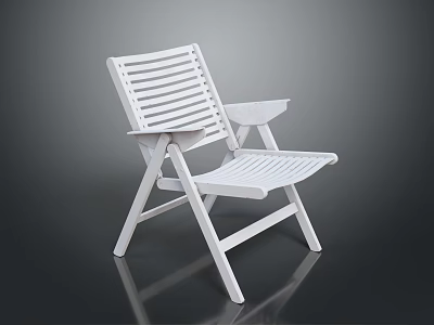 Modern White Folding Chair With Wooden Slat Backrest And Seat Armrests On Dark Background 3d model