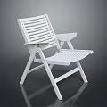 Modern White Folding Chair With Wooden Slat Backrest And Seat Armrests On Dark Background