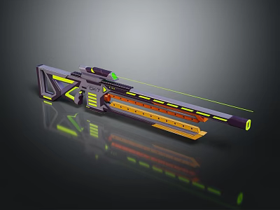 Futuristic Sniper Rifle With Scope Laser Sight And Purple Yellow Accents 3d model