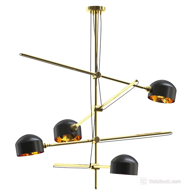 Modern Chandelier With Golden Cross Metal Frame Black Shades And Warm Light 3d model 