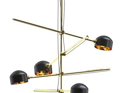 Modern Chandelier With Golden Cross Metal Frame Black Shades And Warm Light 3d model
