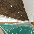 Indoor Badminton Courts Featuring Multiple Green Courts Wooden Floor Large Windows And Metal Roof