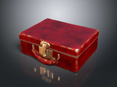 Red Leather Storage Box Featuring Gold Lock Handle And Shiny Surface Design 3d model