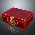 Red Leather Storage Box Featuring Gold Lock Handle And Shiny Surface Design 3d model