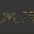 Wooden Furniture Benches With Blue And Brown Planks And Metal Legs Design
