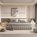 Modern Bedroom Interior With Upholstered Bed Bedside Tables Soft Rug And Decorative Painting