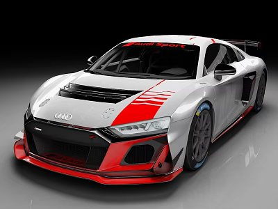 Audi White Red Race Car Front View With Aerodynamic Design And Sporty Features 3d model