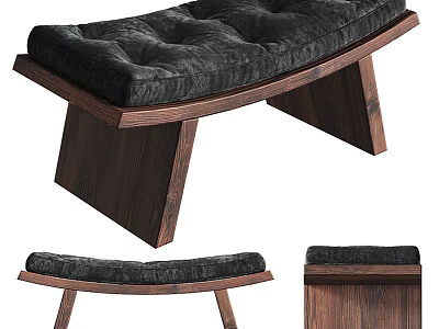 Modern Wooden Stool With Angled Legs And Black Cushioned Seat For Indoor Seating 3d model
