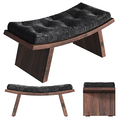 Modern Wooden Stool With Angled Legs And Black Cushioned Seat For Indoor Seating 3d model