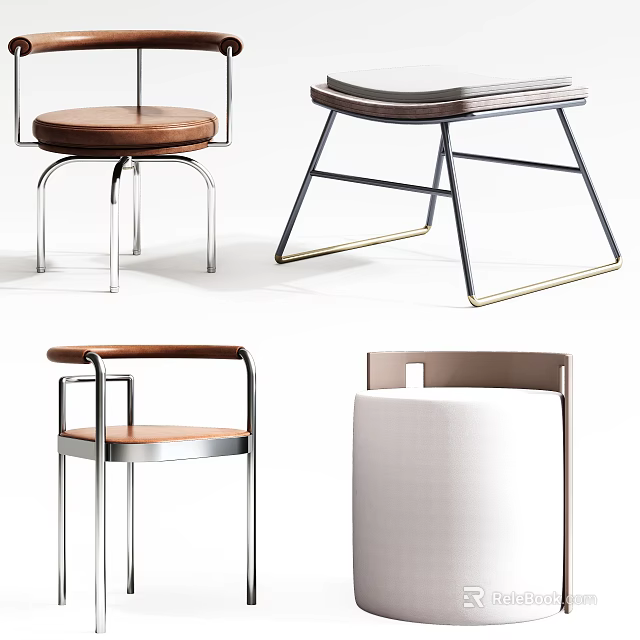 Modern Stylish Dining Chairs With Metal Frames And Leather Fabric Upholstered Seats 3d model 