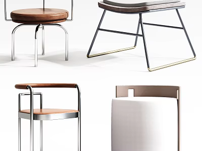 Modern Stylish Dining Chairs With Metal Frames And Leather Fabric Upholstered Seats 3d model