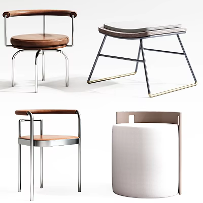 Modern Stylish Dining Chairs With Metal Frames And Leather Fabric Upholstered Seats 3d model