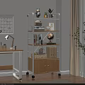 Home Office Wooden Bookshelf with Open Shelves Cabinet Books Globe Photo Frames and Storage Basket