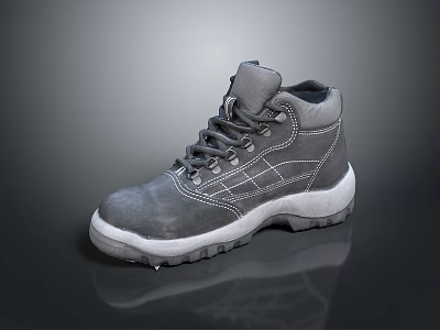 Gray High Top Everyday Casual Shoes With Laces Stitched Design And Durable Rubber Sole 3d model
