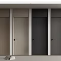 Four Colored Wooden Swing Doors With Simple Design And Black Handles