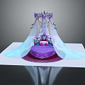 Enchanting Purple Double Bed With Canopy Curtains Decorative Crown And Shimmering Crystals