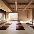Spacious Yoga Fitness Studio With Red Mats Natural Light And Wooden Ceiling