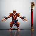 Muscular White Haired Creature Warrior With Red Gold Ornate Armor And Red Pillar