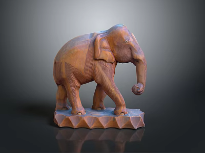 Detailed Wooden Elephant Sculpture With Carved Texture And Stand Base 3d model