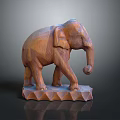 Detailed Wooden Elephant Sculpture With Carved Texture And Stand Base