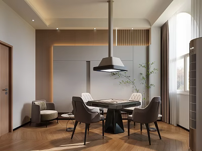 Elegant Clubhouse Dining Space With Round Table Chairs Pendant Light And Wooden Wall Panels 3d model