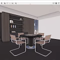 Modern Entertainment Table With Black Surface And Silver Metal Frame Chairs 3d model