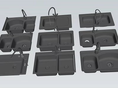 Various Styles Of Modern Black Kitchen Sinks With Double And Single Bowls 3d model