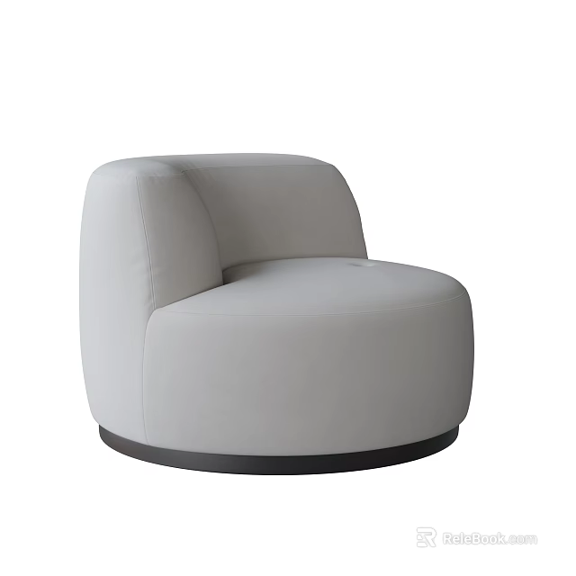 Modern Round Single Sofa With Light Gray Fabric And Dark Base 3d model 