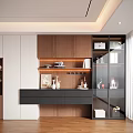 Modern Interior Design Decorative Cabinet With Wooden White Panels Glass Shelves And Ornaments