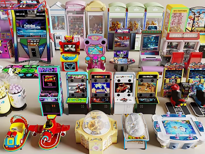 Assorted Mini Toy Vending Machines Arcade Games And Colorful Small Toys 3d model