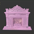 Ornate Silver Decorative Fireplace Interior With Carved Design And Burning Logs 3d model