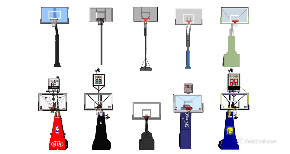 Different Designs Of Sports Equipment Basketball Hoops With Scoreboards Adjustable Heights And Bases 3d model 