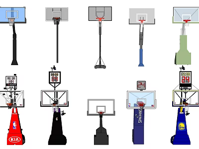 Different Designs Of Sports Equipment Basketball Hoops With Scoreboards Adjustable Heights And Bases 3d model