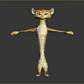 3D Animated Cat Character With Yellow Spotted Fur White Belly Standing Pose Arms Outstretched