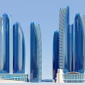 Modern Architectural Skyscrapers With Blue Glass Curtain Walls And White Base Design