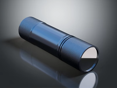 Blue Metal Flashlight With Textured Grip And Durable Lens Design 3d model
