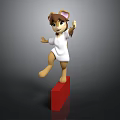3D Cartoon Mouse Character In White Outfit Standing On Red Block Raising Hand