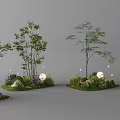 Plant Combination With Trees Grass Colorful Flowers Stones And Decorative Round Lights