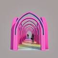 Pink Arched Event Passage With Series Of Arches And Colorful Light Reflections