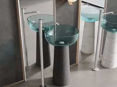 Elegant Modern Bathroom Glass Basins With Marble Pedestals And Metal Stands 3d model