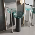 Elegant Modern Bathroom Glass Basins With Marble Pedestals And Metal Stands